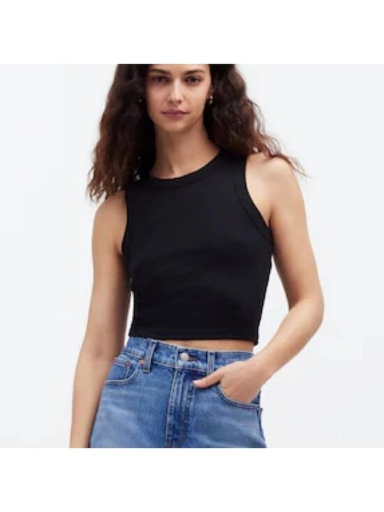 Madewell Tops - Madewell Supima Rib Crop Tank Top Stretch Black M